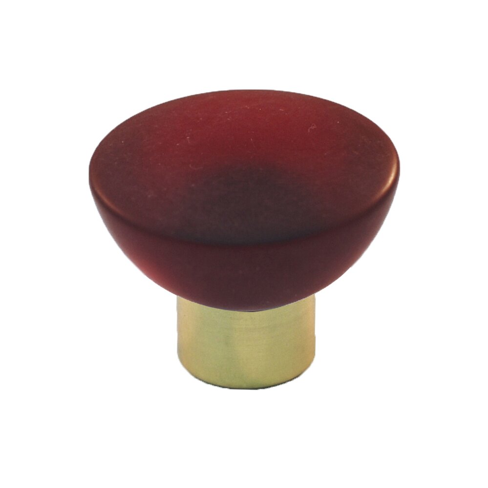 Cal Crystal Polyester Round Knob in Red Matte with Polished Brass Base