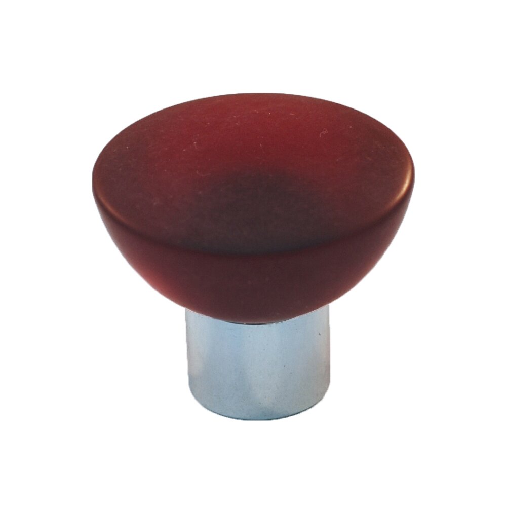 Cal Crystal Polyester Round Knob in Red Matte with Polished Chrome Base