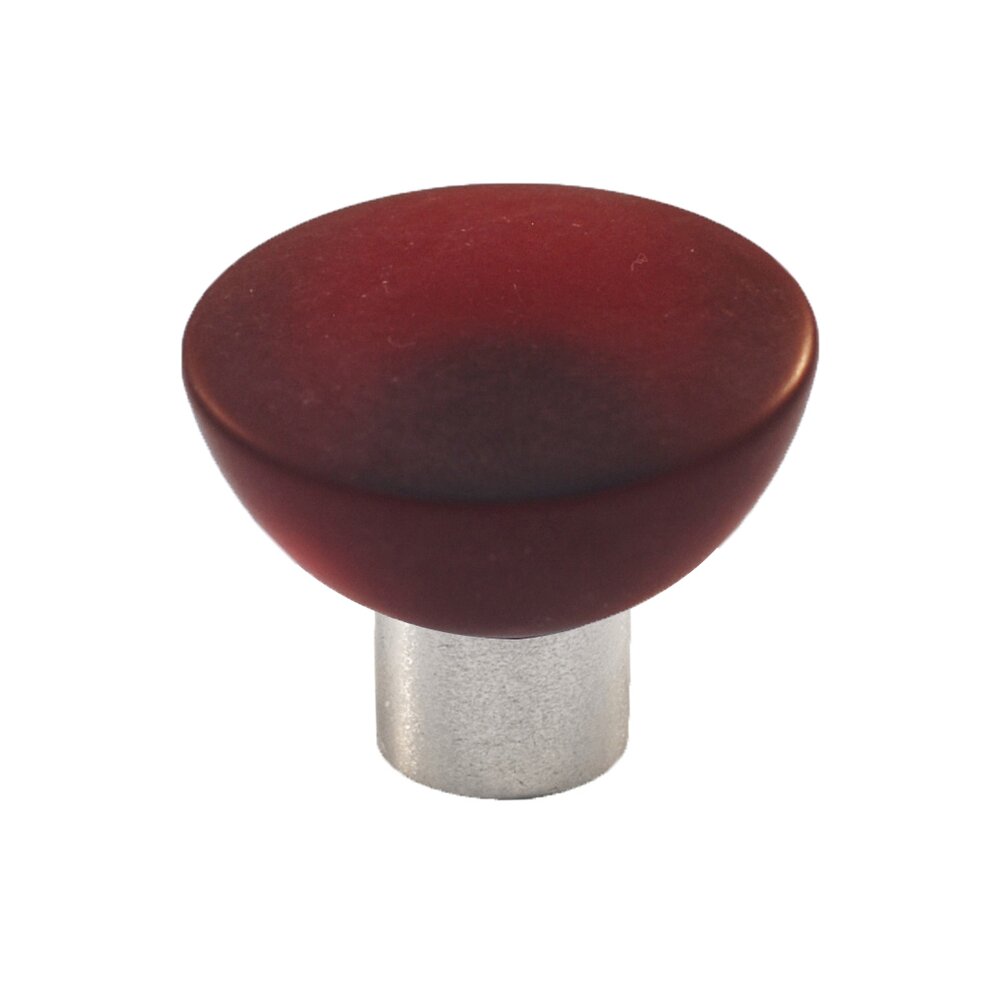 Cal Crystal Polyester Round Knob in Red Matte with Satin Nickel Base