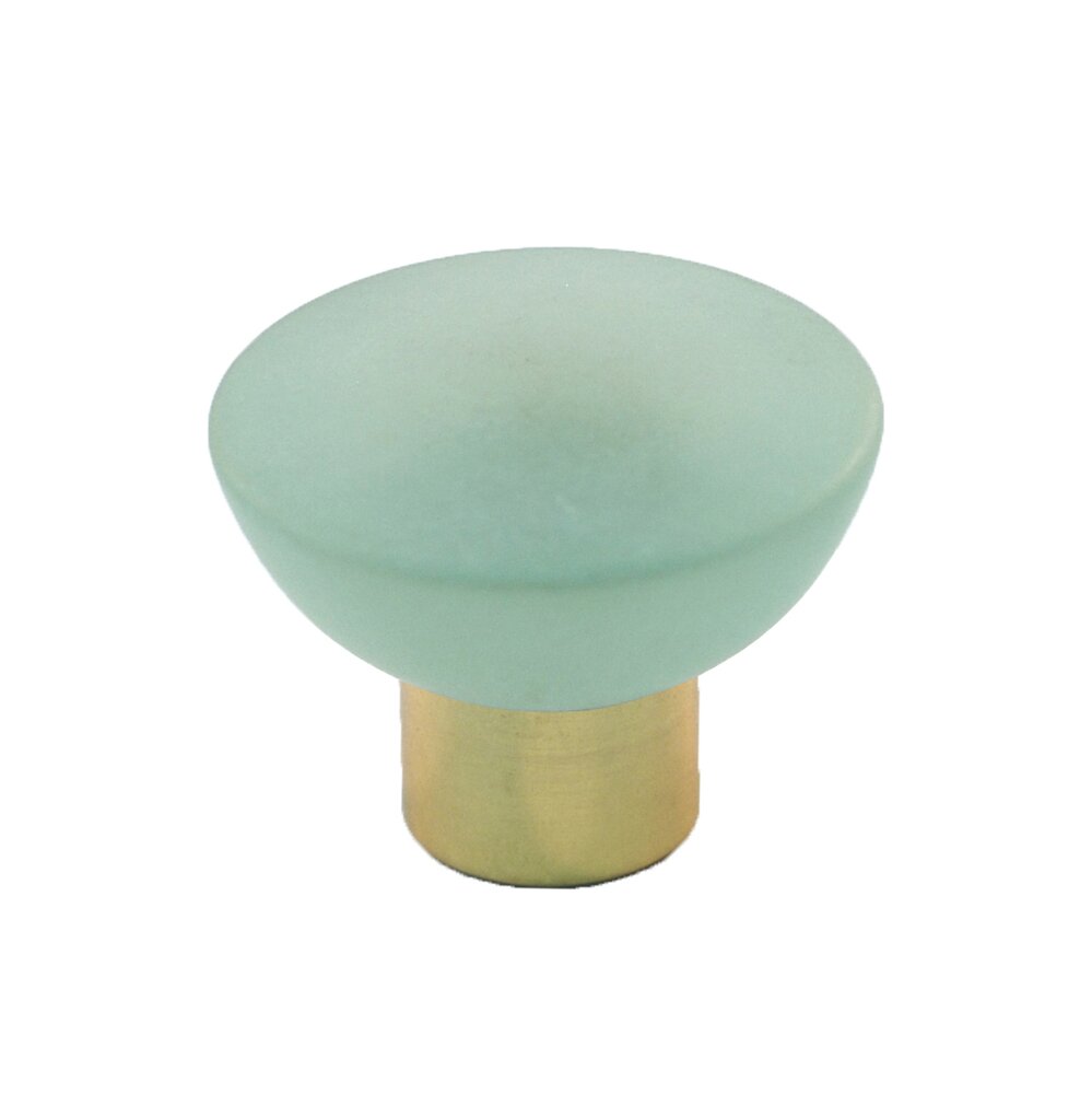 Cal Crystal Polyester Round Knob in Light Green Matte with Polished Brass Base
