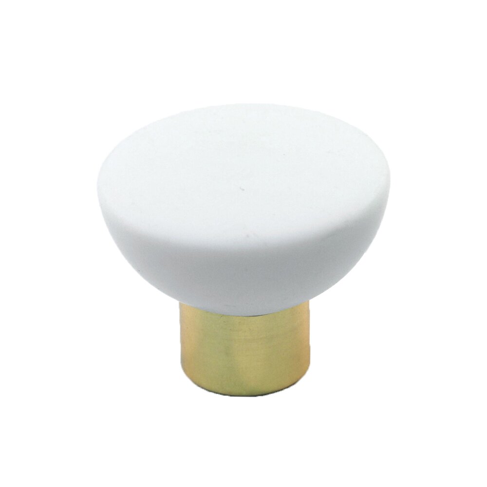 Cal Crystal Polyester Round Knob in White Matte with Polished Brass Base