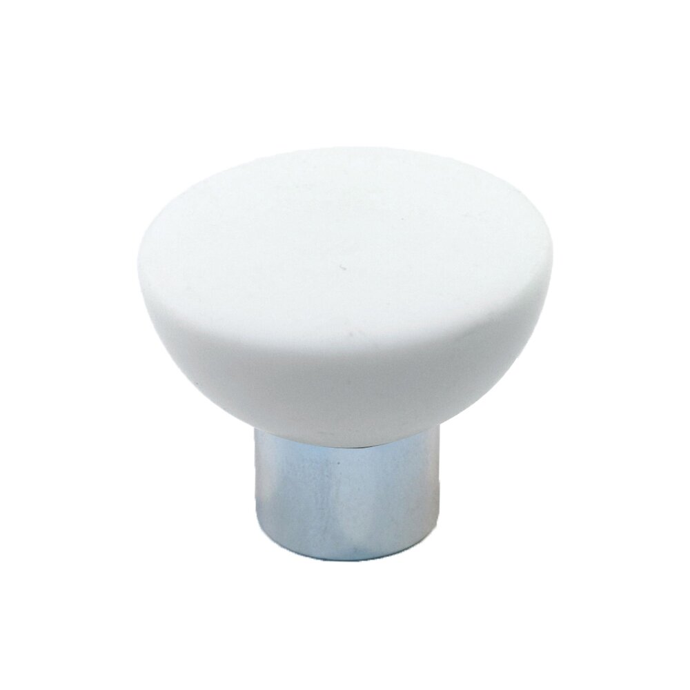 Cal Crystal Polyester Round Knob in White Matte with Polished Chrome Base