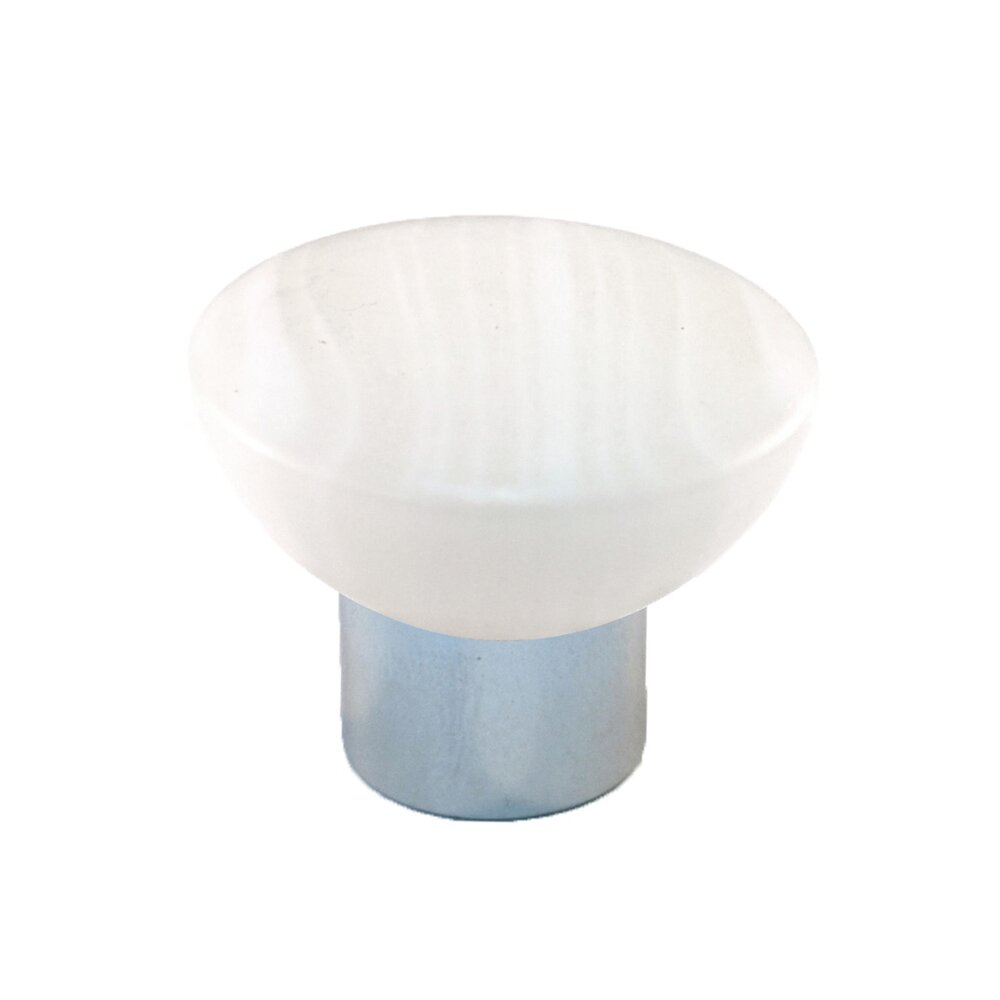 Cal Crystal Polyester Round Knob in Matte White with Polished Chrome Base