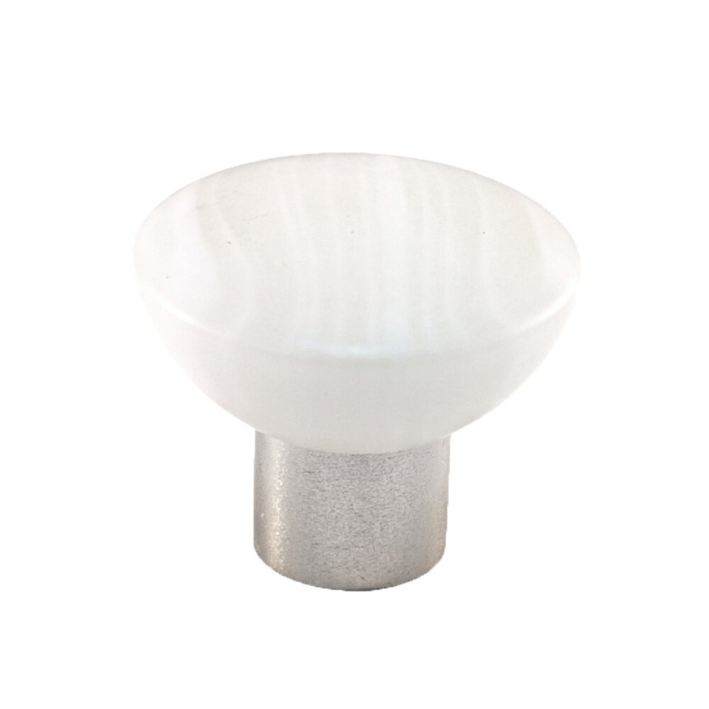 Cal Crystal Polyester Round Knob in Matte White with Satin Nickel Base