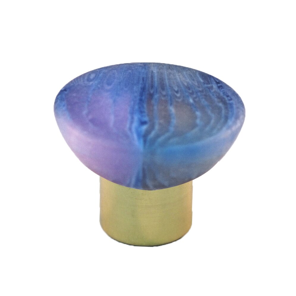 Cal Crystal Polyester Round Knob in Matte Blue with Polished Brass Base
