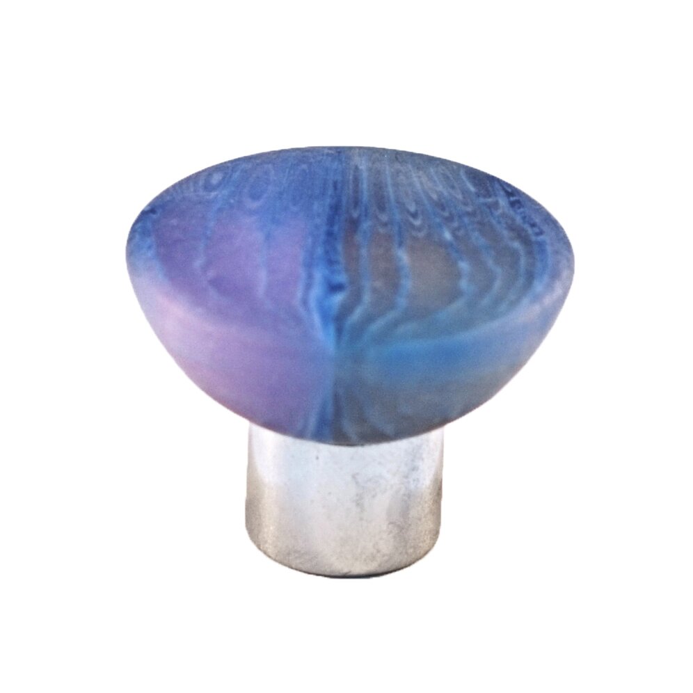Cal Crystal Polyester Round Knob in Matte Blue with Polished Chrome Base