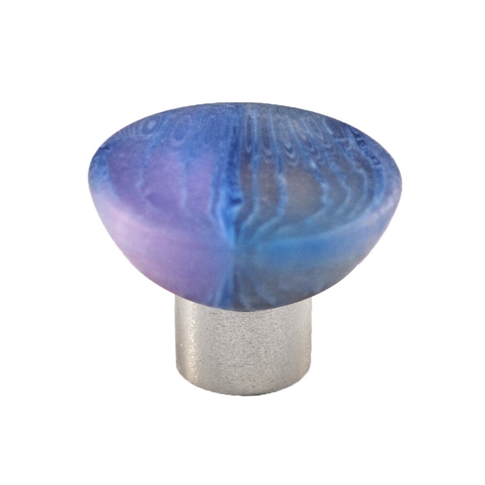 Cal Crystal Polyester Round Knob in Matte Blue with Satin Nickel Base