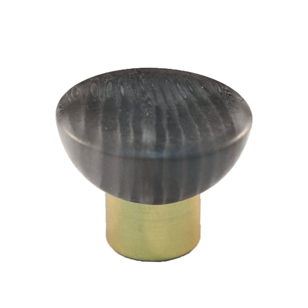 Cal Crystal Polyester Round Knob in Matte Grey with Polished Brass Base