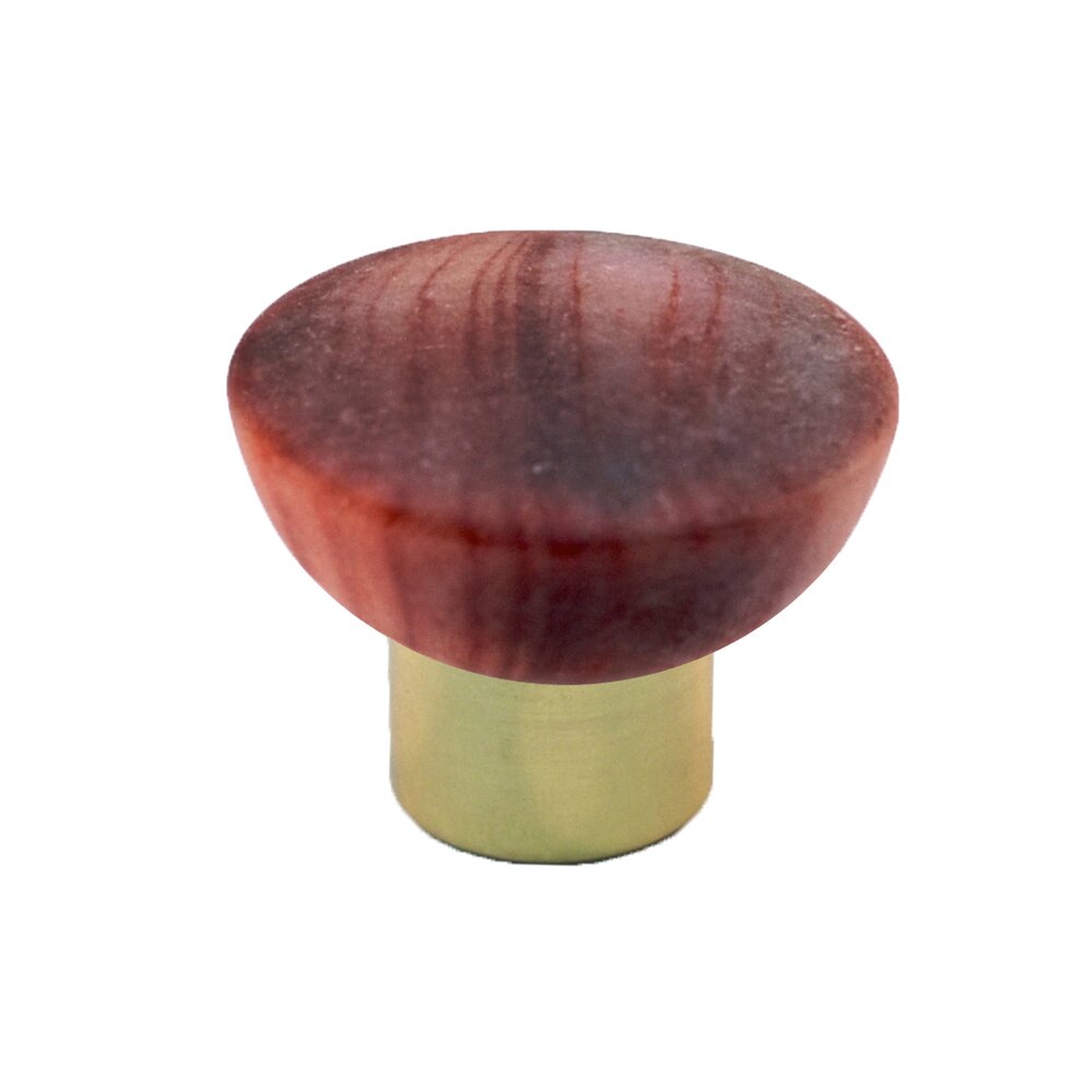 Cal Crystal Polyester Round Knob in Matte Red with Polished Brass Base