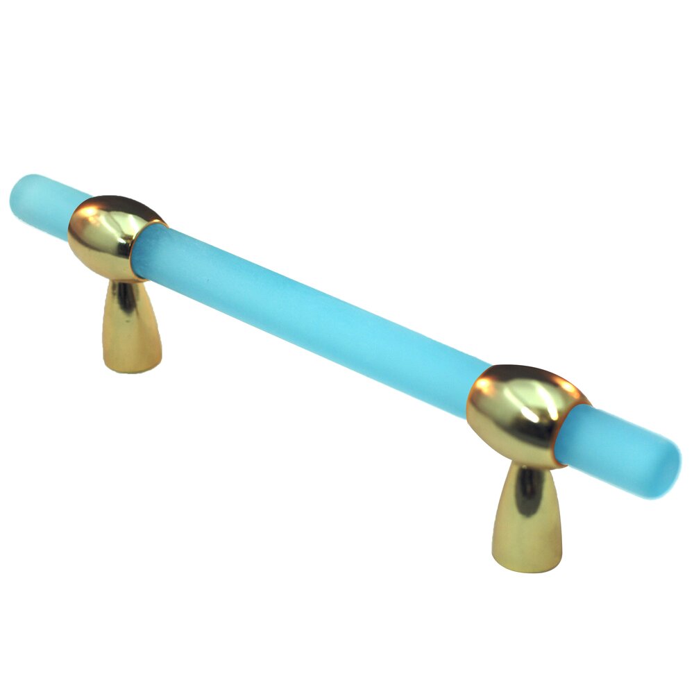 Cal Crystal 3"- 4" Adjustable Polyester Pull in Light Blue Matte with Polished Brass Base