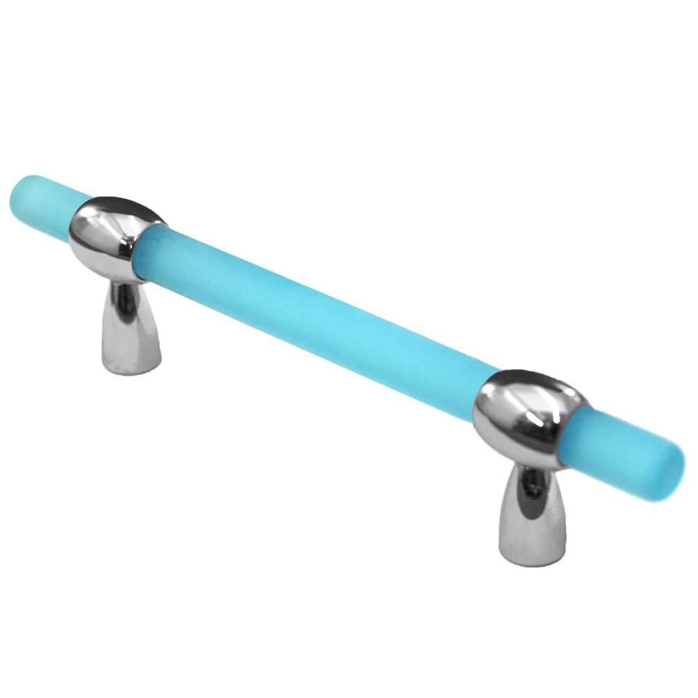 Cal Crystal 3"- 4" Adjustable Polyester Pull in Light Blue Matte with Polished Chrome Base