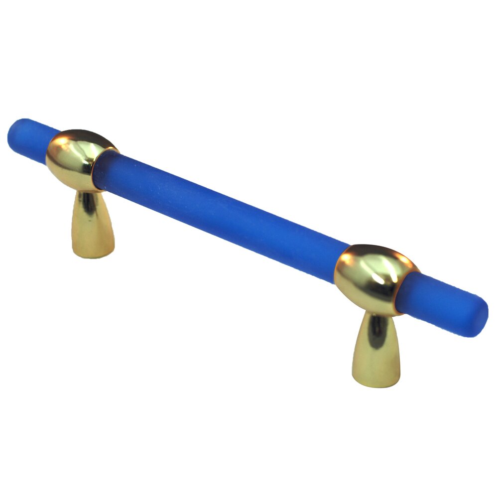 Cal Crystal 3"- 4" Adjustable Polyester Pull in Blue Matte with Polished Brass Base