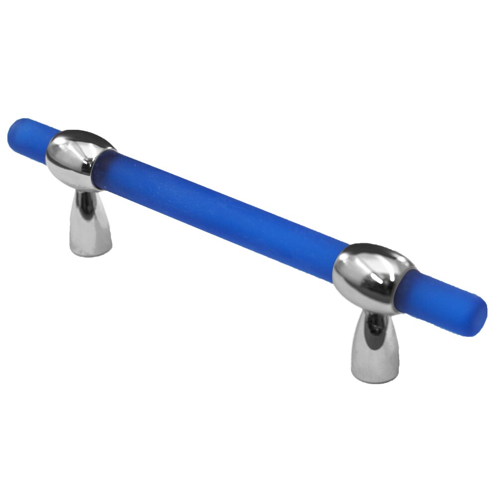 Cal Crystal 3"- 4" Adjustable Polyester Pull in Blue Matte with Polished Chrome Base