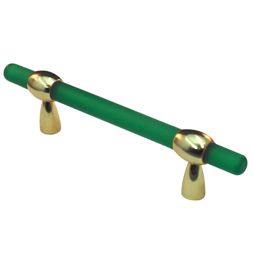 Cal Crystal 3"- 4" Adjustable Polyester Pull in Green Matte with Polished Brass Base