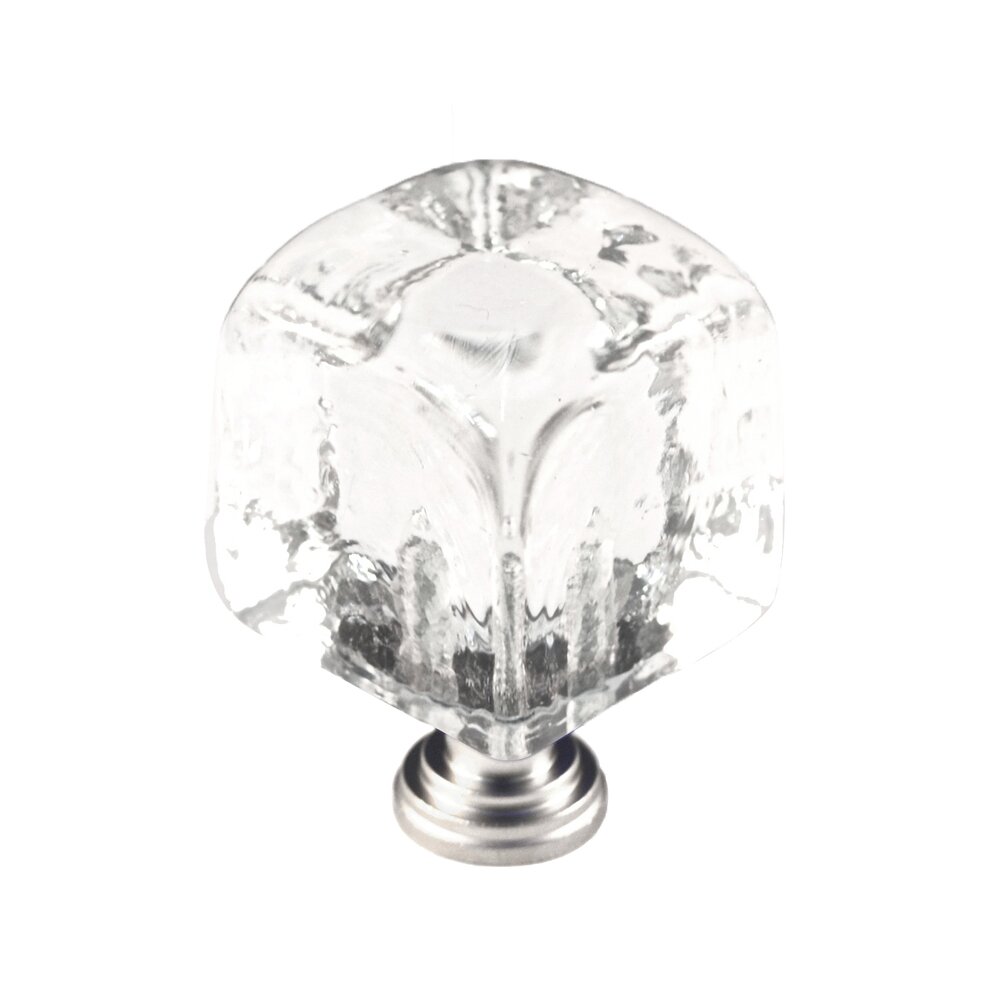 Cal Crystal Large Colored Cube in Clear Glass with Satin Nickel Base