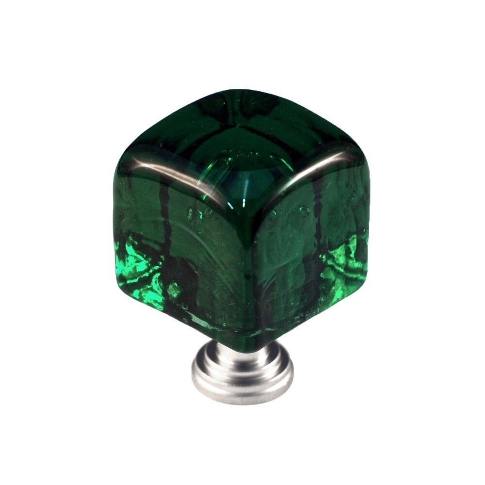 Cal Crystal Large Colored Cube in Green Glass with Satin Nickel Base