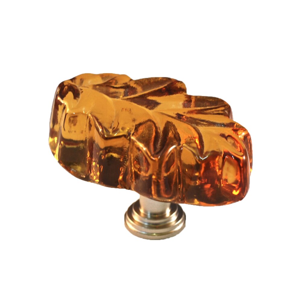 Cal Crystal Colored Oak Leaf in Amber Glass with Satin Nickel Base
