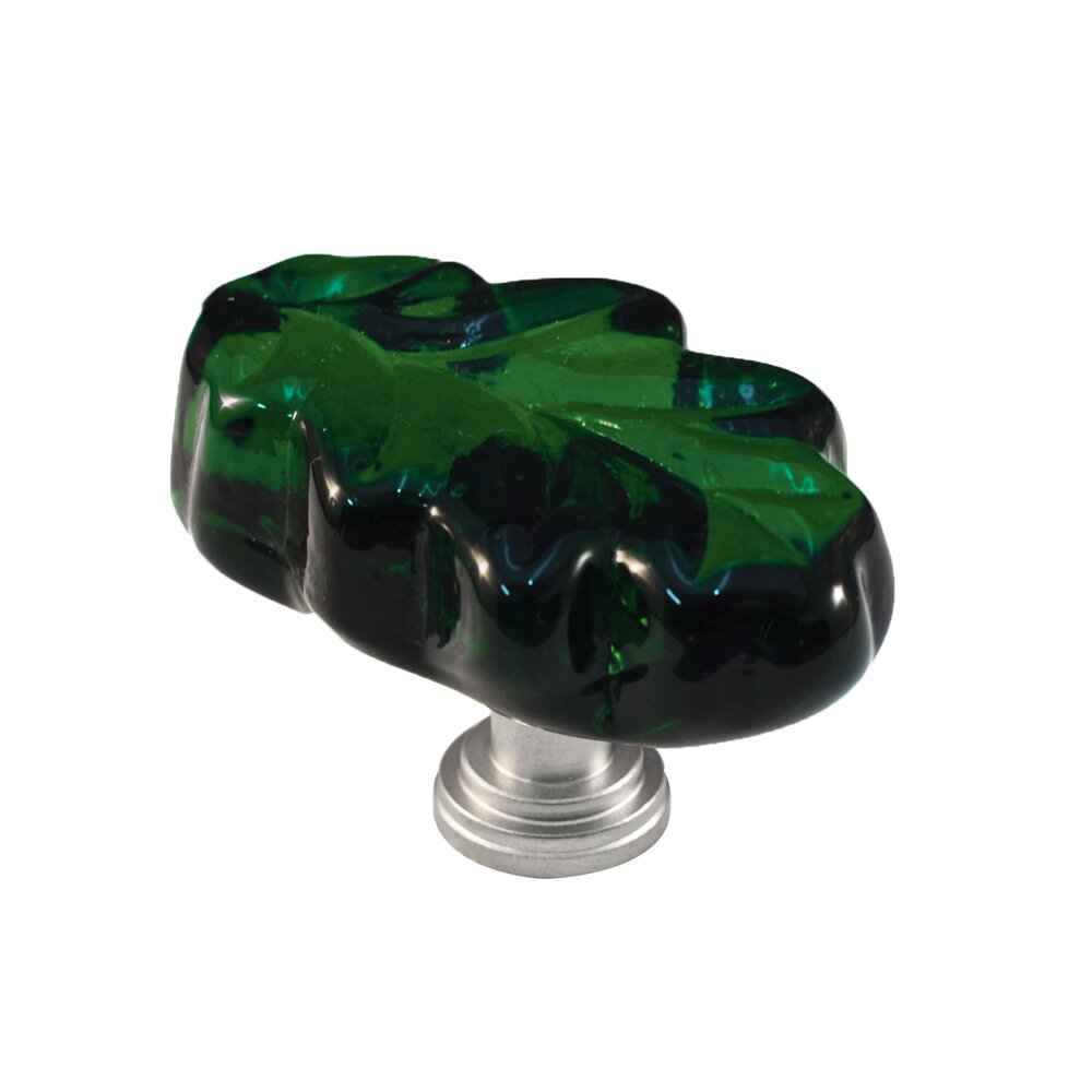 Cal Crystal Colored Oak Leaf in Green Glass with Satin Nickel Base