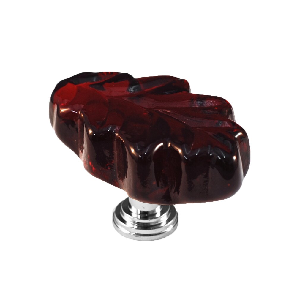 Cal Crystal Colored Oak Leaf in Red Glass with Polished Chrome Base