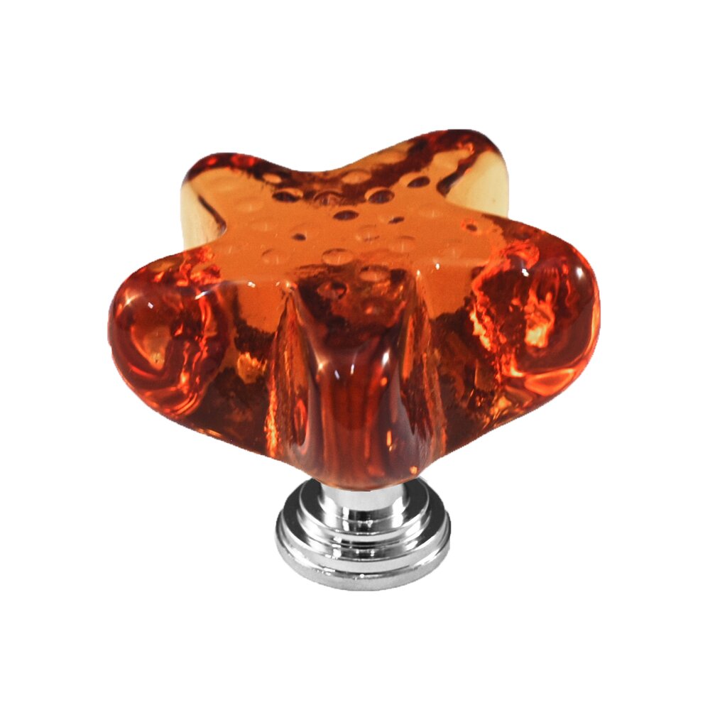 Cal Crystal Colored Starfish in Amber Glass with Polished Chrome Base