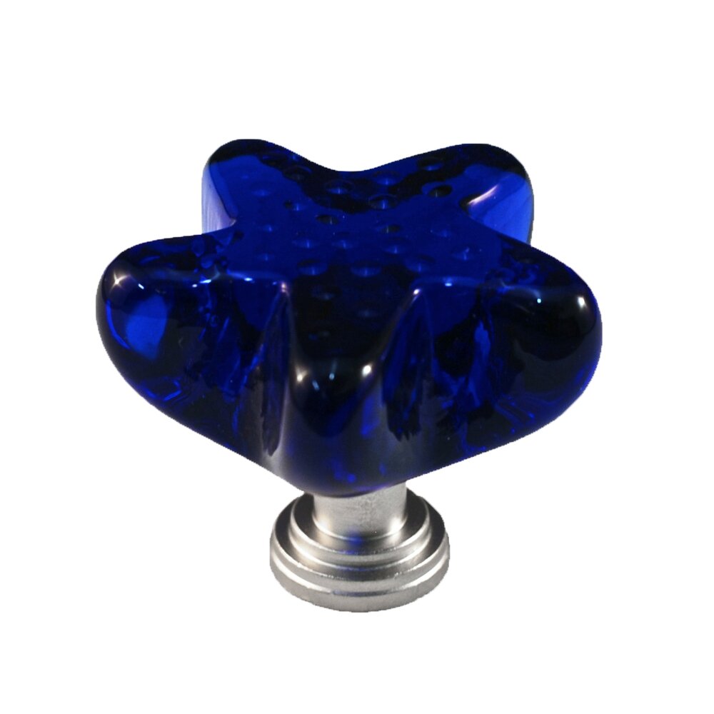 Cal Crystal Colored Starfish in Blue Glass with Satin Nickel Base