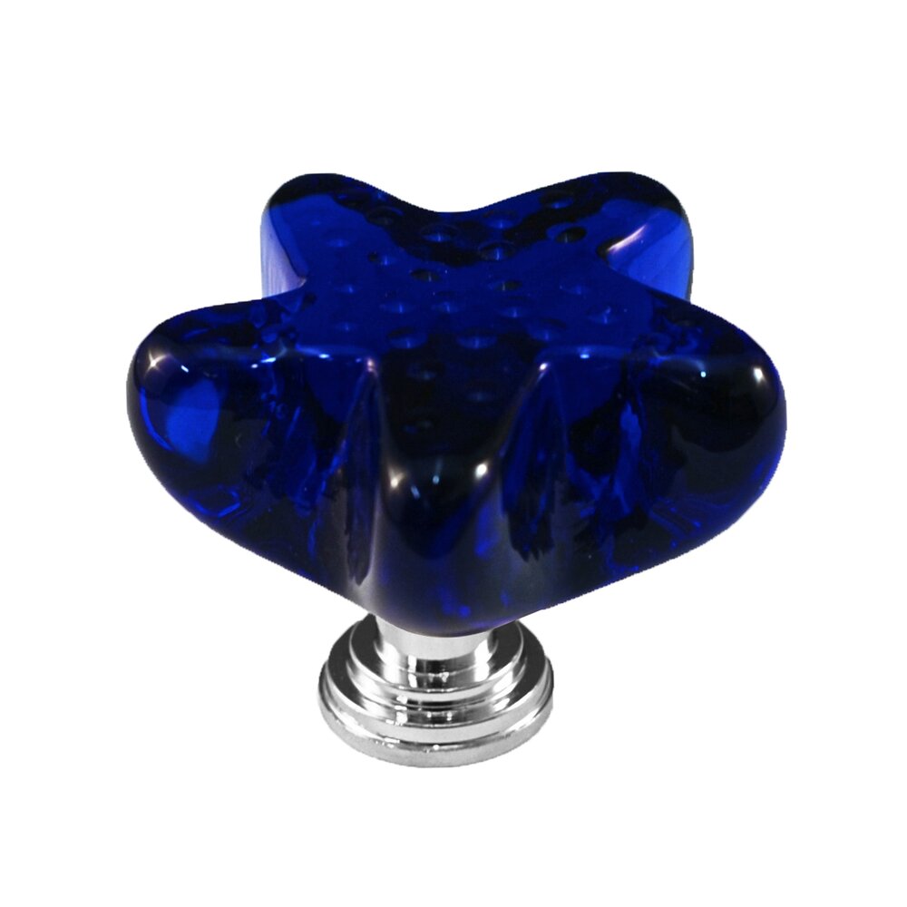Cal Crystal Colored Starfish in Blue Glass with Polished Chrome Base