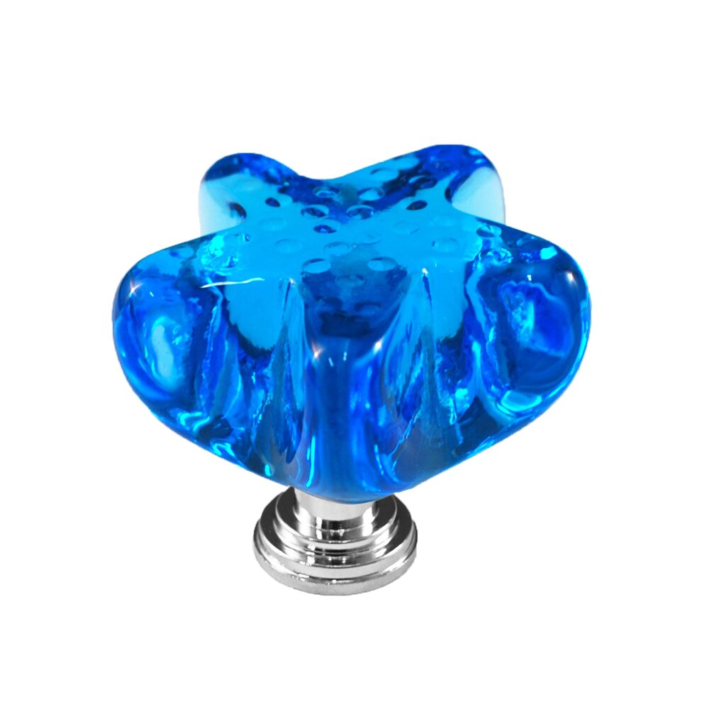 Cal Crystal Colored Starfish in Marine Blue Glass with Polished Chrome Base