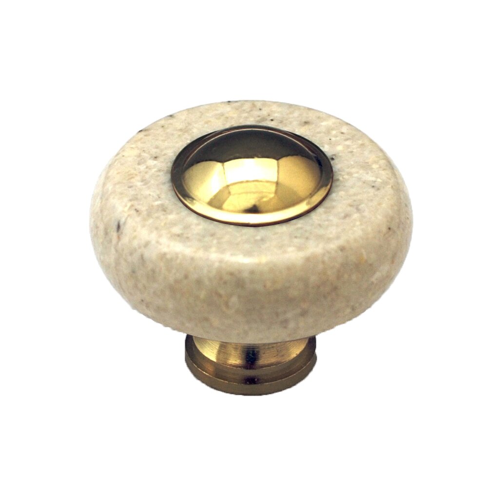 Cal Crystal Circle Knob in Beige Stone with Brass