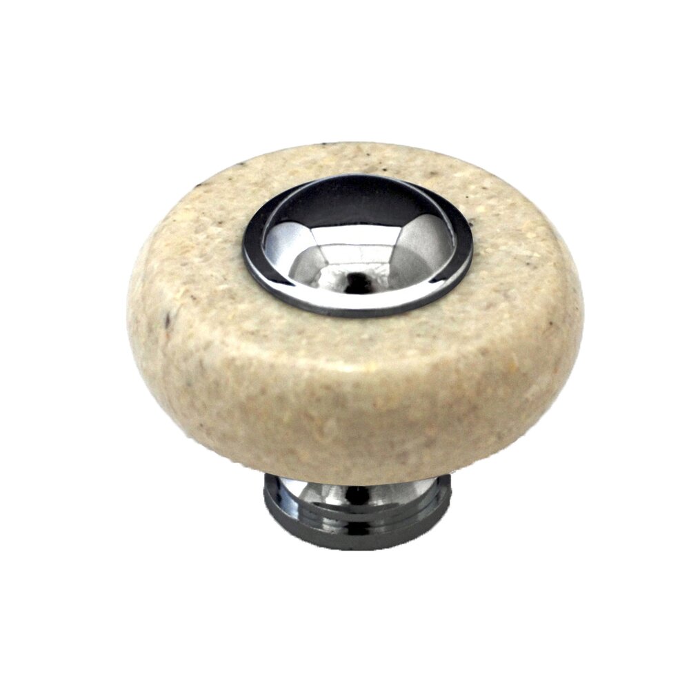 Cal Crystal Circle Knob in Beige Stone with Chrome