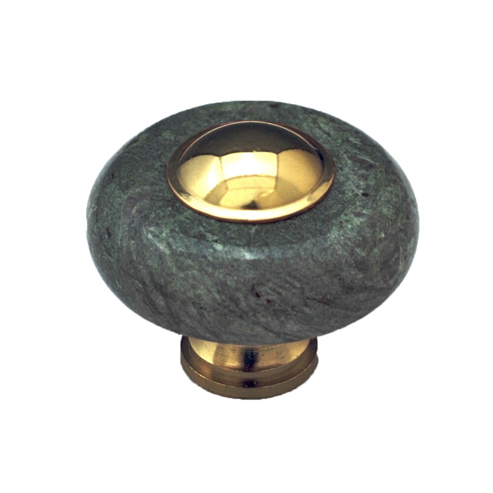 Cal Crystal Circle Knob in Green Stone with Brass