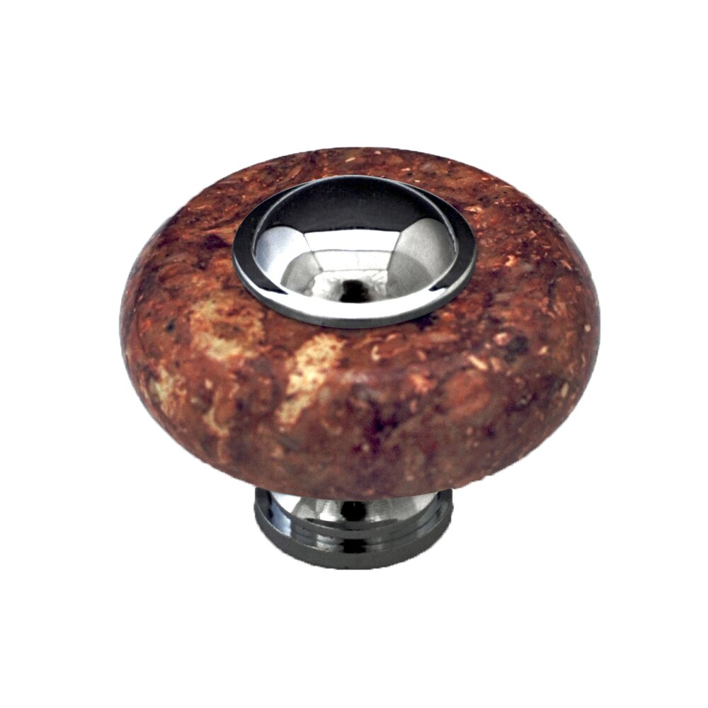 Cal Crystal Circle Knob in Red Stone with Chrome