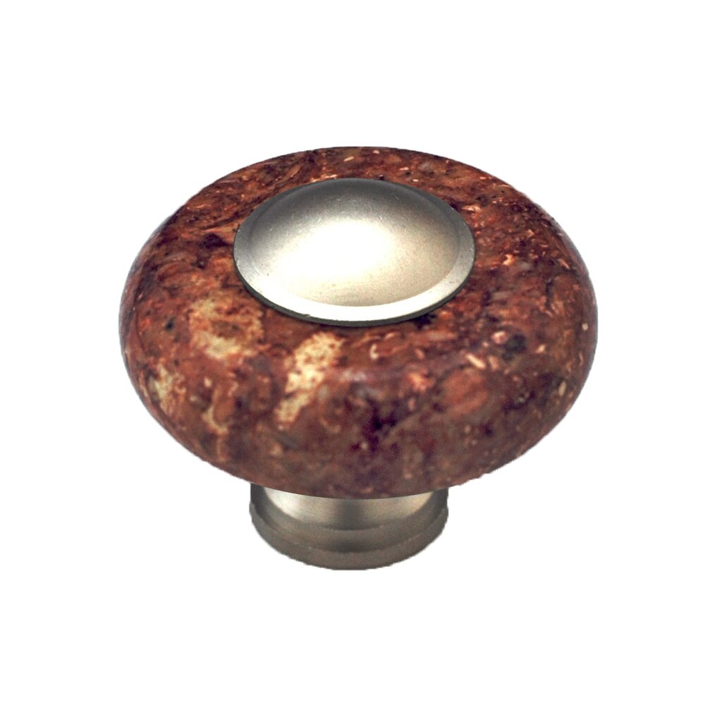Cal Crystal Circle Knob in Red Stone with Satin Nickel
