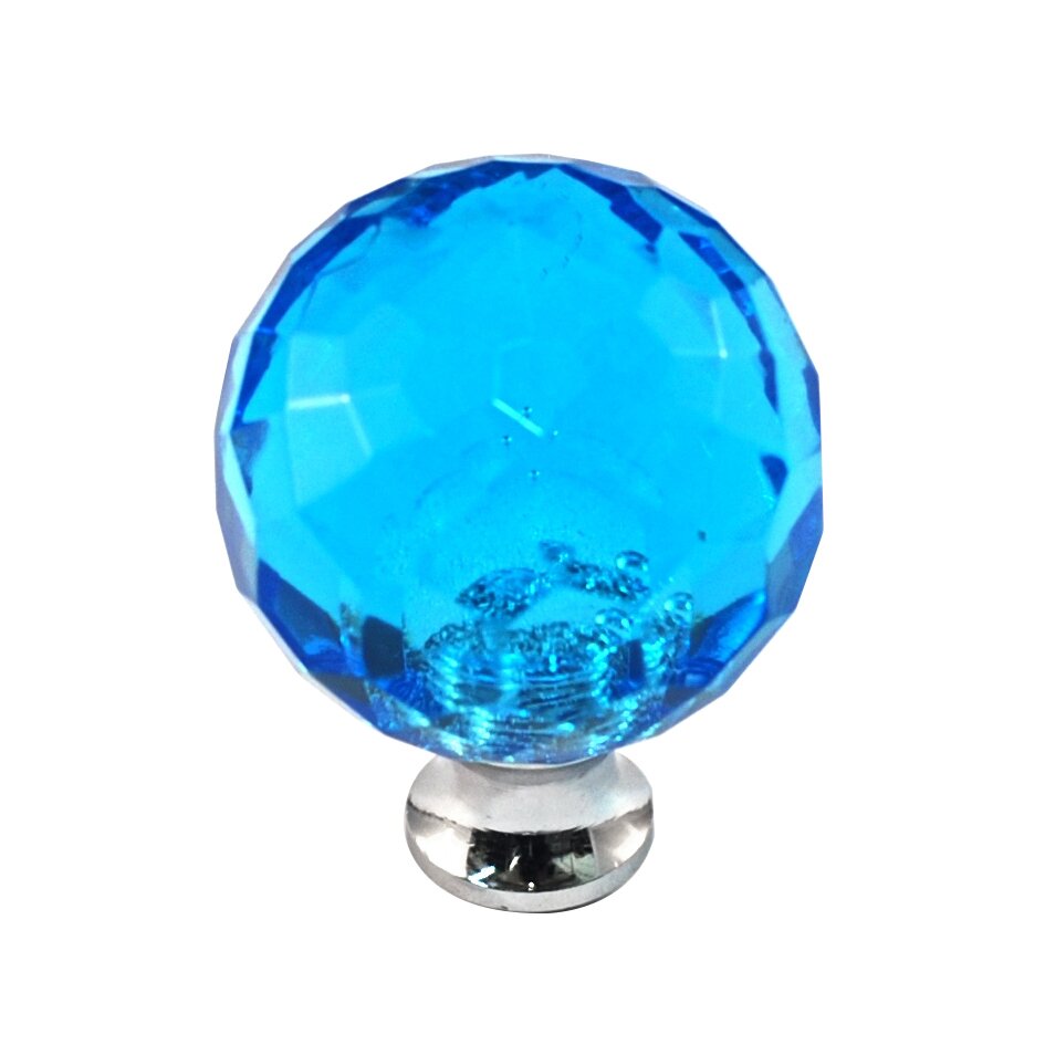 Cal Crystal Round Colored Knob in Aqua in Polished Chrome