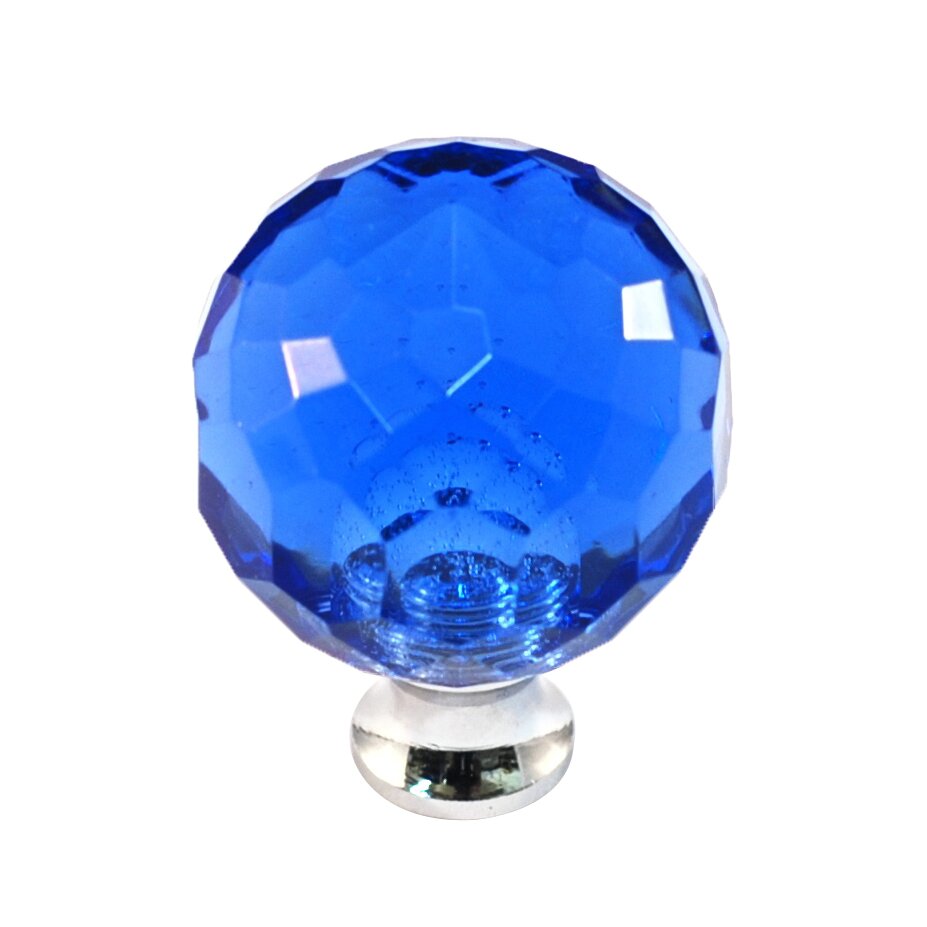Cal Crystal Round Colored Knob in Blue in Polished Chrome
