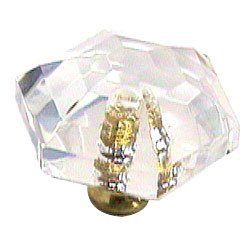 Cal Crystal Hexagon Knob in Polished Brass
