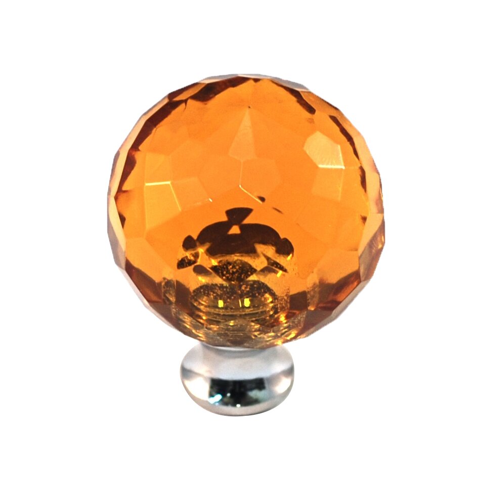 Cal Crystal Round Colored Knob in Amber in Satin Brass