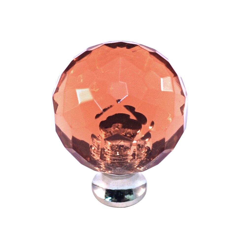 Cal Crystal Round Colored Knob in Pink in Polished Nickel