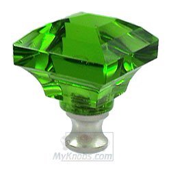 Cal Crystal Beveled Square Colored Knob in Green in Polished Nickel