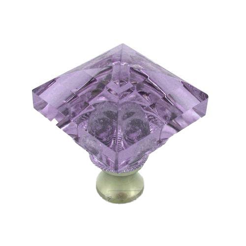Cal Crystal Beveled Square Colored Knob in Alex in Antique Brass