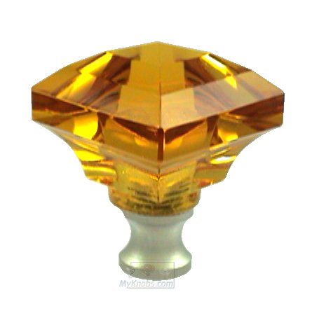 Cal Crystal Beveled Square Colored Knob in Amber in Polished Nickel
