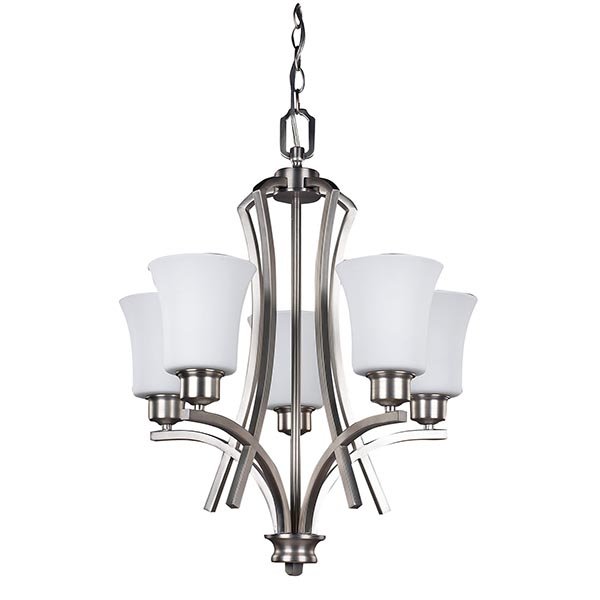 Canarm Lighting 25" 5 Light Chandelier in Brushed Pewter with Flat Opal Glass