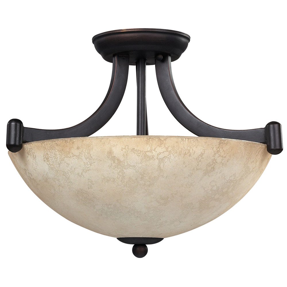Canarm Lighting 14 1/4" Semi Flush Light / Pendant in Rubbed Anitque with Tea Stained Glass