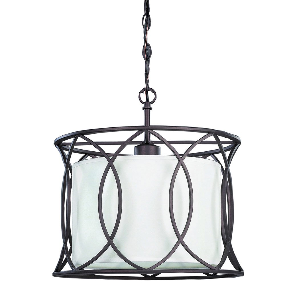 Canarm Lighting 13 1/2" Pendant in Oil Rubbed Bronze with Off-White Fabric Shade