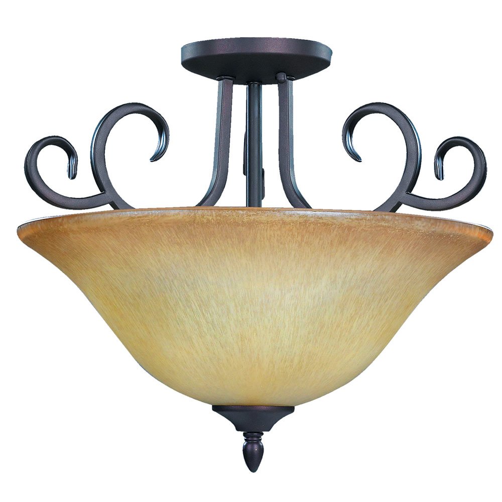 Canarm Lighting 16" Semi Flush Light in Oil Rubbed Bronze with Amber Gloss Glass