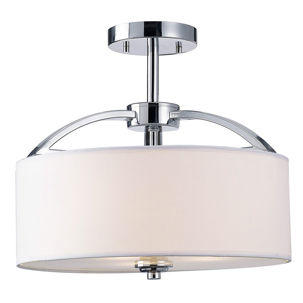 Canarm Lighting 14 1/4" Semi Flush Light in Chrome with White Fabric Shade, Frosted Diffuser