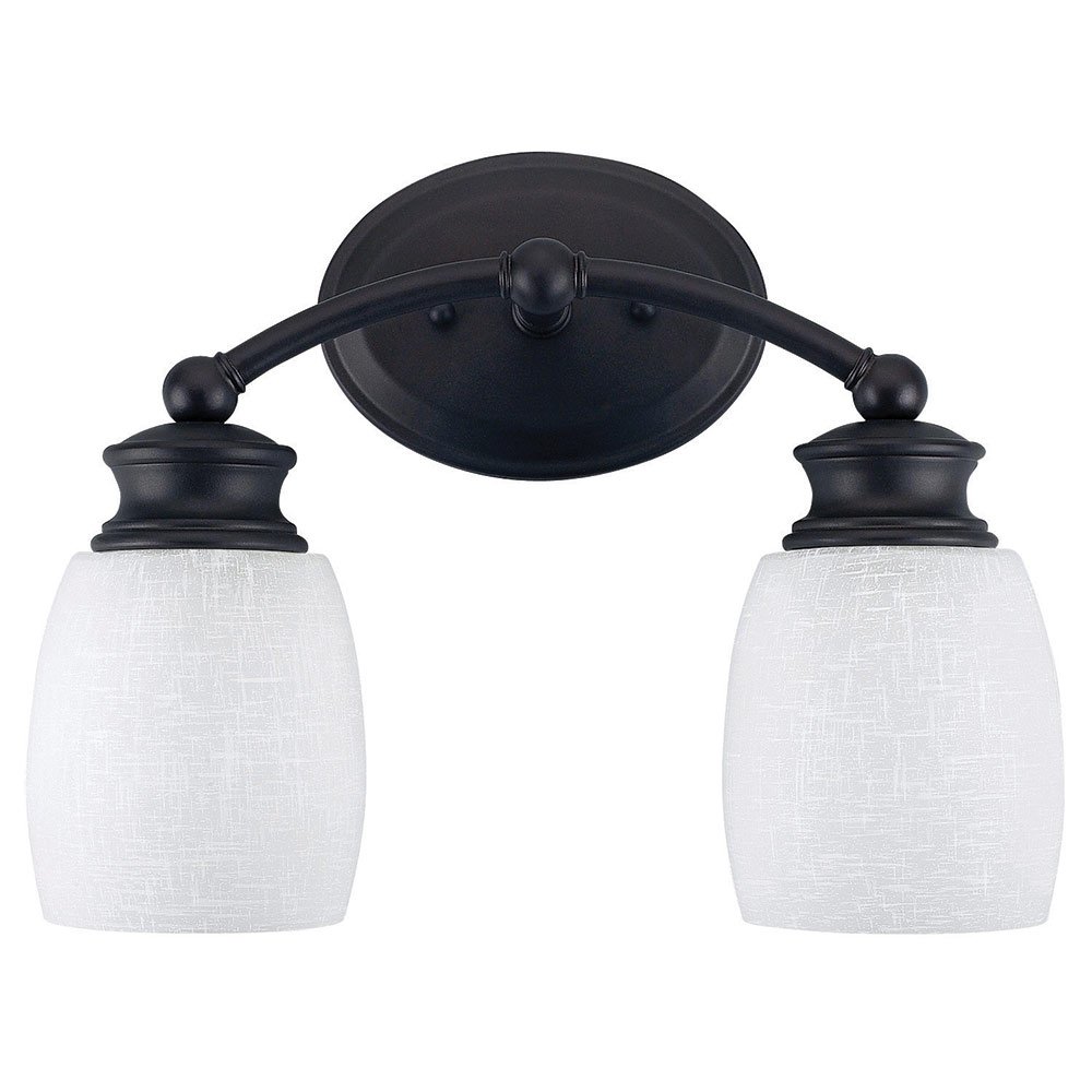 Canarm Lighting Double Bath Light in Oil Rubbed Bronze with White Linen Glass