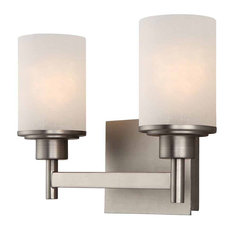 Canarm Lighting Double Bath Light in Brushed Nickel with White Etched Linen Glass