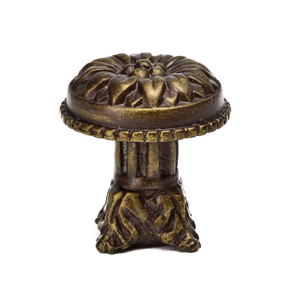 Carpe Diem Acanthus Large Knob Rosette Style With Column Base in Antique Brass