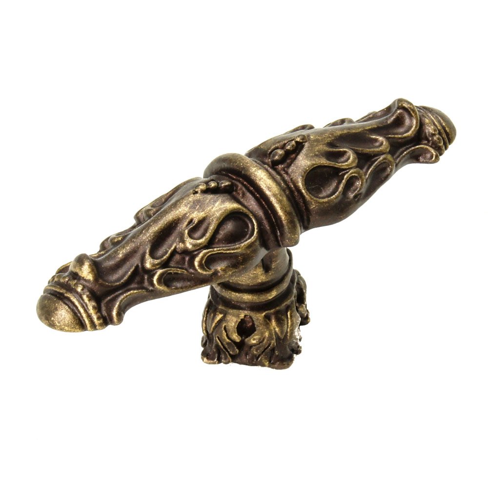Carpe Diem Acanthus Leaves Large Knob Romanesque Style With Column Base in Antique Brass