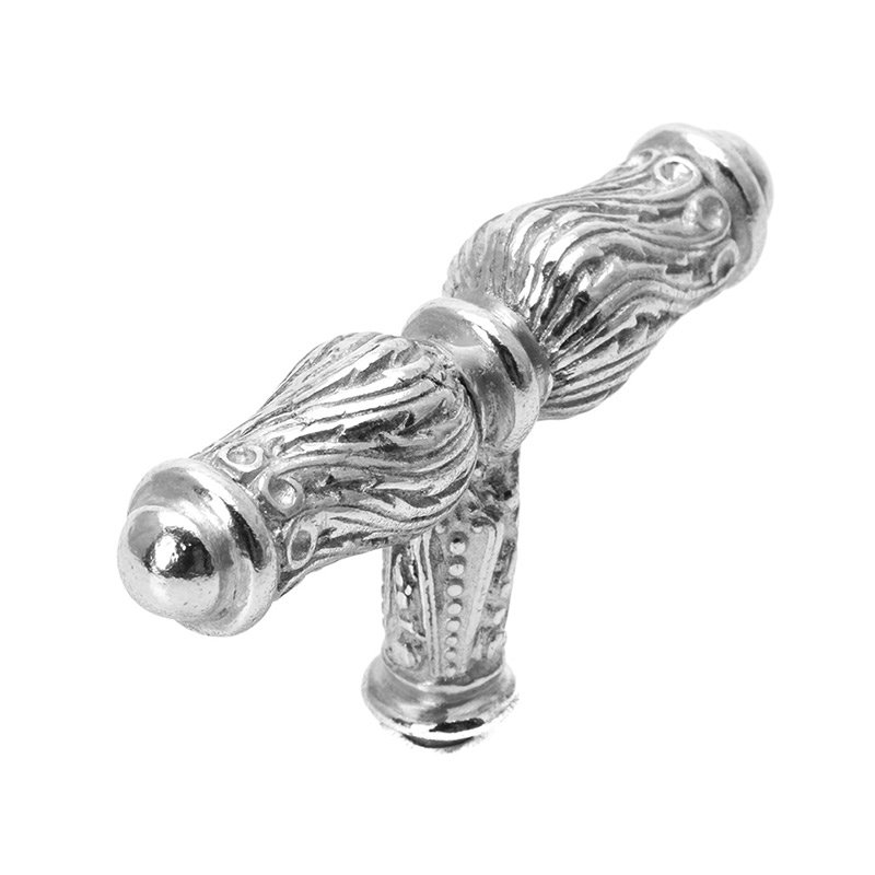 Carpe Diem "T" Shaped Knob with Feather Scroll in Platinum